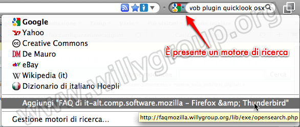 Aggiunta di un motore di ricerca su Mozilla Firefox.